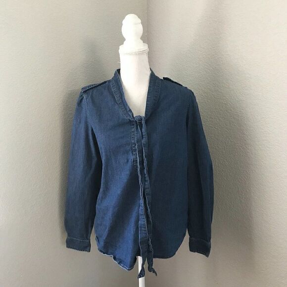 Banana Republic Women Blue Denim Blouse Medium - Picture 1 of 9
